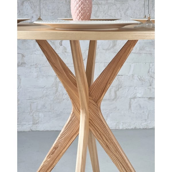 Masă de dining rotundă cu blat cu aspect de lemn de  frasin  ø 90 cm Jubi – Ragaba-image-3