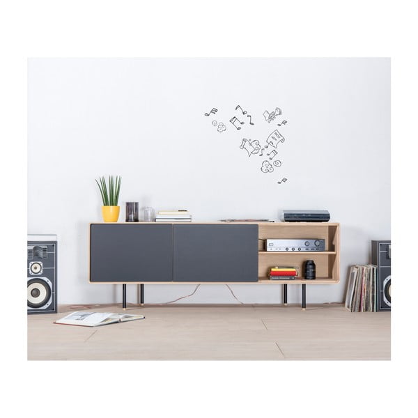 Comodă TV neagră/în culoare naturală din lemn de stejar 180x64 cm Fina – Gazzda-image-3