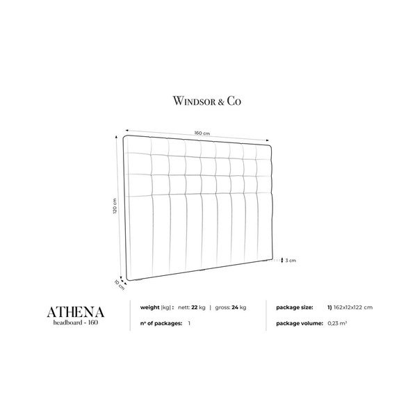 Tăblie pentru pat cu tapițerie de catifea Windsor & Co Sofas Athena, 160 x 120 cm, albastru închis-image-4