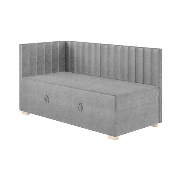 Pat pentru copii  gri pe colț cu spațiu de depozitare cu saltea 90x200 cm Snugi – Ghado-image-3