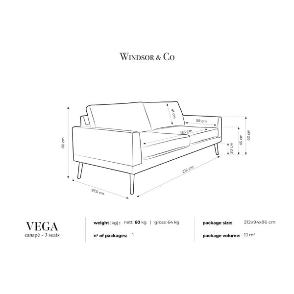 Canapea cu 3 locuri Windsor & Co Sofas Vega, gri deschis-image-4