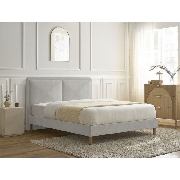 Pat matrimonial gri tapițat tapițat cu somieră 180x200 cm Mara – Bobochic Paris-image-1