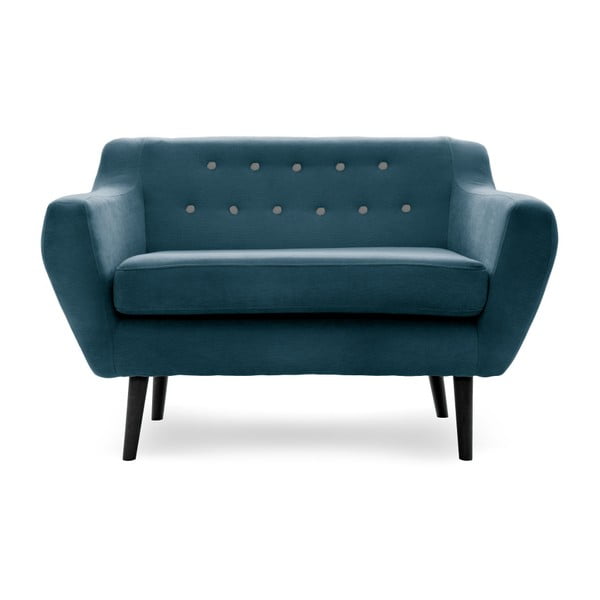 Canapea cu 2 locuri cu picioare negre Vivonita Kelly, albastru marin