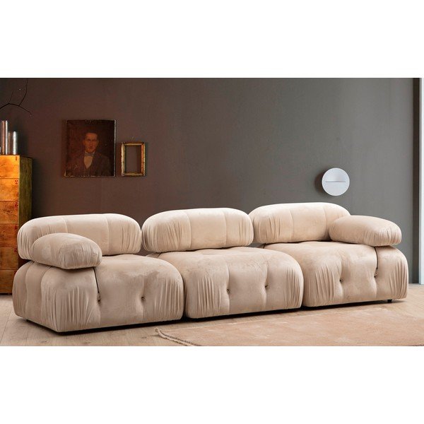 Canapea bej cu tapițerie din catifea 288 cm Bubble – Artie-image-1