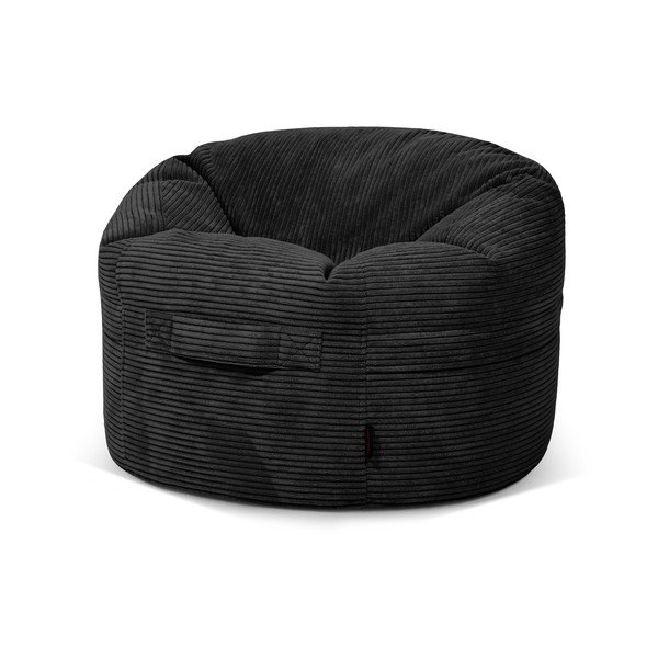 Fotoliu puf pentru copii negru cu tapițerie din catifea reiată Roll 80 – SLOWDOWN