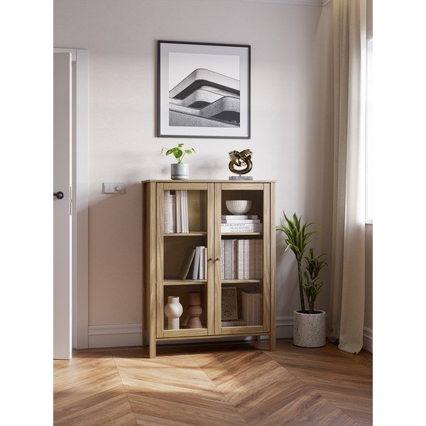 Vitrină în culoare naturală din lemn de pin 90x120x40 cm Alessandra – Marckeric-image-1