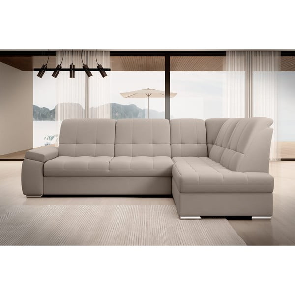 Colțar bej extensibil/cu spațiu de depozitare cu tapițerie din catifea (cu colț pe partea dreaptă/în formă de ”L”) Sado – ELTAP-image-3