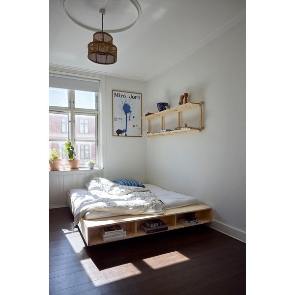 Pat matrimonial în culoare naturală din lemn de pin cu somieră 180x200 cm Merge – Karup Design-image-1