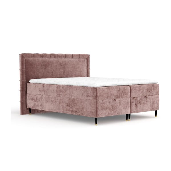 Pat boxspring roz cu spațiu de depozitare 160x200 cm Voyage – Maison de Rêve