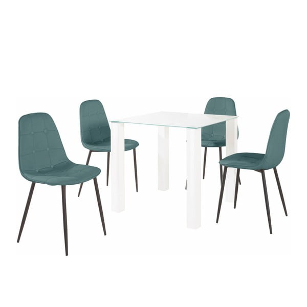 Set masă cu 4 scaune Støraa Dante, lungime masă 80 cm, turcoaz