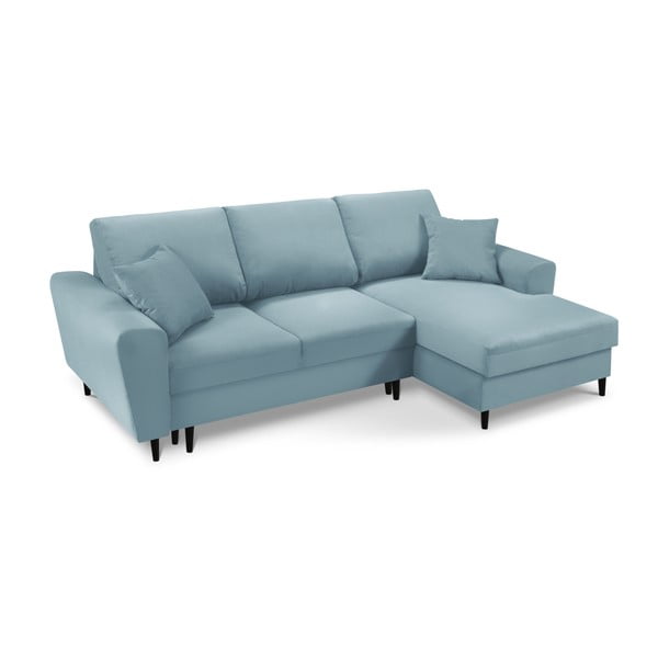 Colțar albastru deschis extensibil, cu spațiu de depozitare cu tapițerie din catifea reiată  (cu colț pe partea dreaptă, cu șezlong) Kyoto – Cosmopolitan Design-image-1