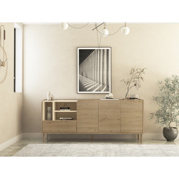 Comodă în culoare naturală cu aspect de lemn de stejar 180x75,5x44 cm Monza – Marckeric-image-1