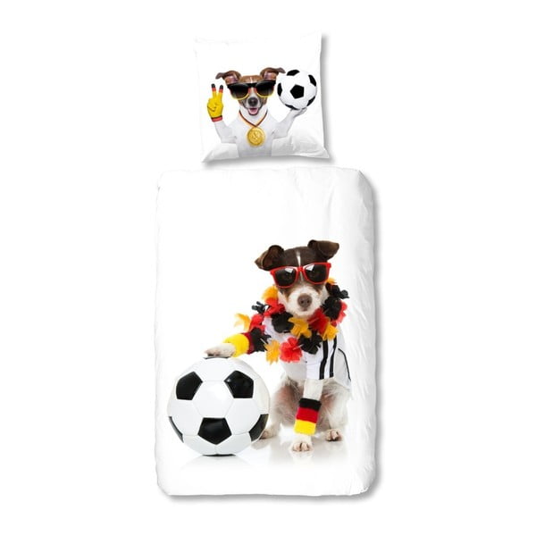 Lenjerie de pat din bumbac pentru copii Muller Textiels Football Dog, 135 x 200 cm