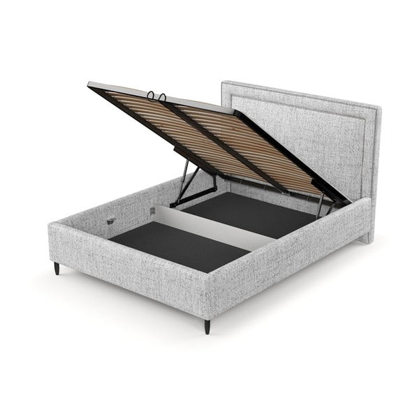 Pat matrimonial gri deschis tapițat cu spațiu de depozitare cu somieră 140x200 cm Baleine – Maison de Rêve-image-4