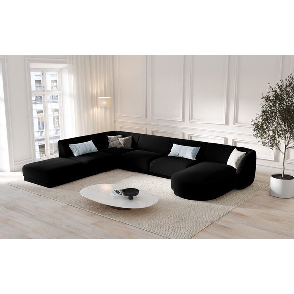 Colțar negru cu tapițerie din catifea (cu șezlong  pe partea stângă ) Miley - Micadoni Home-image-1