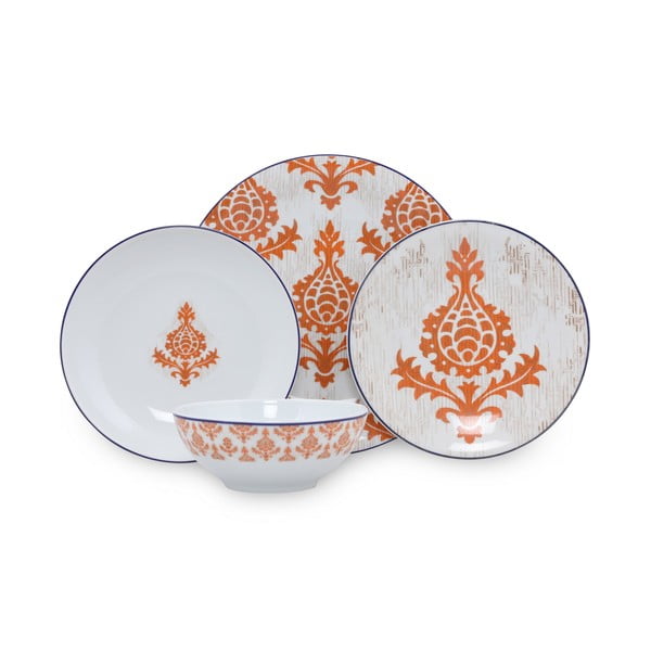 Set veselă 24 piese din porțelan Kütahya Porselen Ornaments, alb-portocaliu