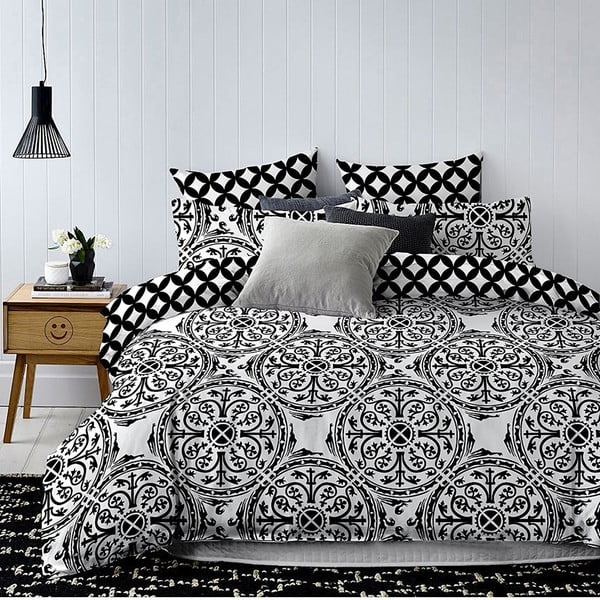 Lenjerie pentru pat de o persoană DecoKing Hypnosis Mandala, 140 x 200 cm, alb - negru