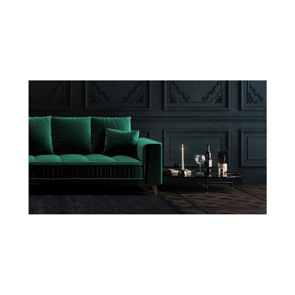 Colțar din catifea cu șezlong pe partea dreaptă devichy Chloe, 288 cm, verde închis-image-3