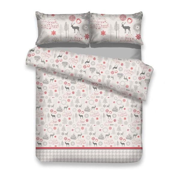 Lenjerie de pat din flanel cu motive de Crăciun pentru pat dublu AmeliaHome Lappi, 160 x 200 cm