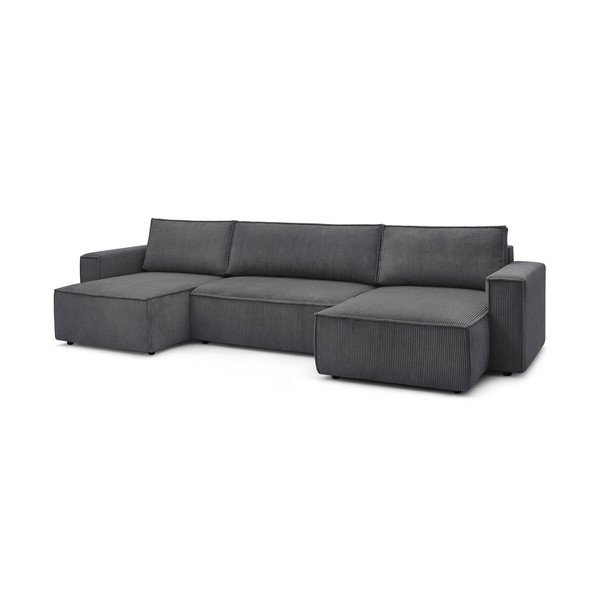 Colțar taupe extensibil cu tapițerie din catifea reiată  (în formă de "U") Nihad – Bobochic Paris-image-2