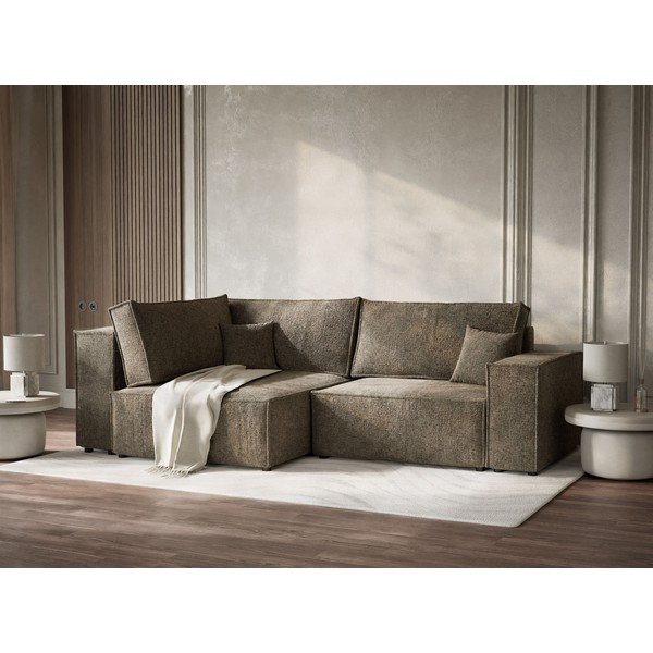 Colțar maro extensibil/cu spațiu de depozitare cu tapițerie din chenille (cu colț pe partea stângă/în formă de ”L”) Tonga – Maison de Rêve-image-4