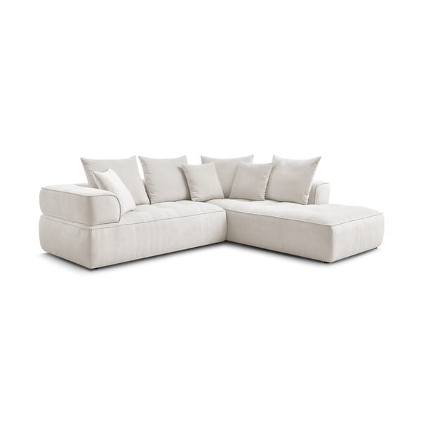 Colțar bej cu tapițerie din chenille (cu colț pe partea dreaptă/în formă de ”L”) Whesley – Bobochic Paris-image-3