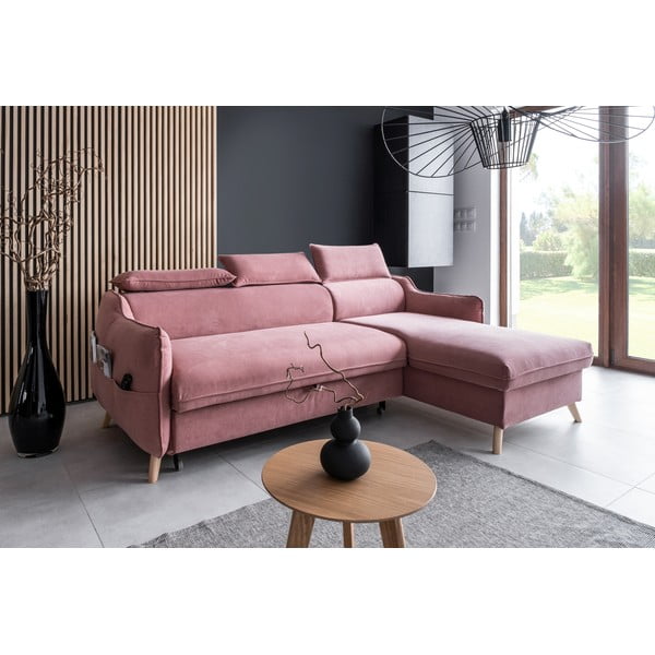 Colțar roz deschis extensibil cu tapițerie din catifea (cu colț pe partea dreaptă) Sweet Harmony – Miuform-image-3