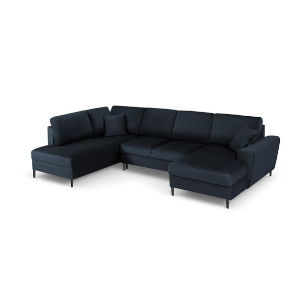 Colțar albastru închis extensibil, cu spațiu de depozitare cu tapițerie din catifea (cu colț pe partea stângă, în formă de "U") Kyoto – Cosmopolitan Design-image-1