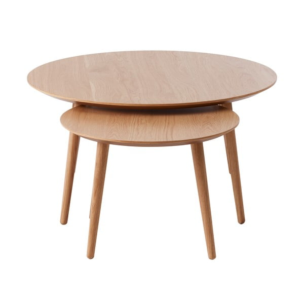 Măsuțe de cafea în culoare naturală 2 buc. rotunde cu aspect de lemn de stejar ø 88 cm Adda – Unique Furniture