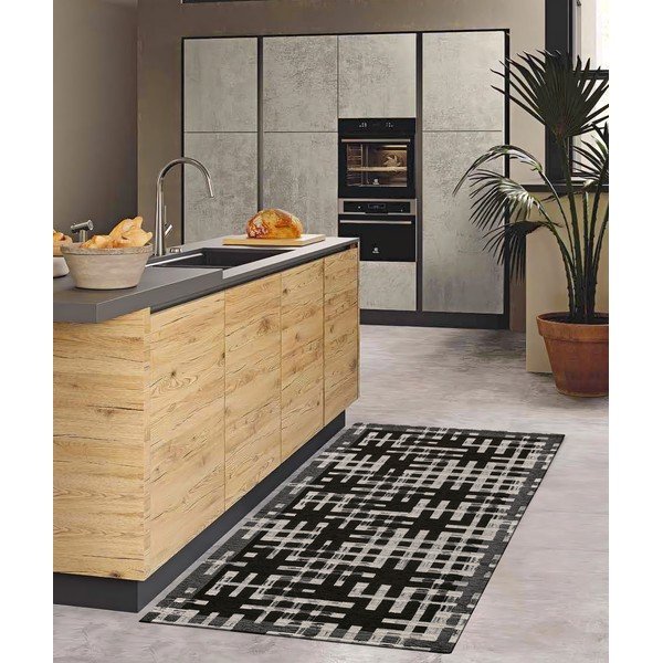 Covor tip traversă negru lavabil 55x115 cm Dama Nero – Floorita-image-1