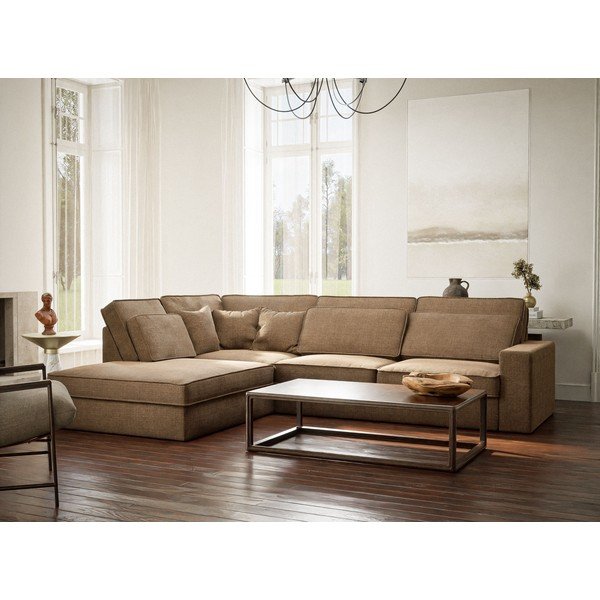 Colțar maro deschis cu tapițerie din chenille (cu colț pe partea stângă/în formă de ”L”) Kirou – Maison de Rêve-image-1