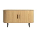 Comodă în culoare naturală joasă cu aspect de lemn de stejar cu ușă glisantă 140x76 cm Nola – Unique Furniture