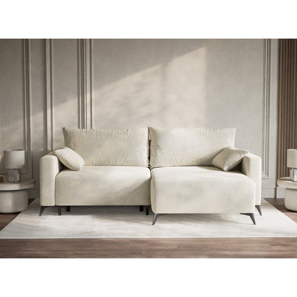 Colțar crem extensibil/cu spațiu de depozitare cu tapițerie din chenille (cu colț pe partea dreaptă/cu șezlong) Leon – Maison de Rêve-image-1