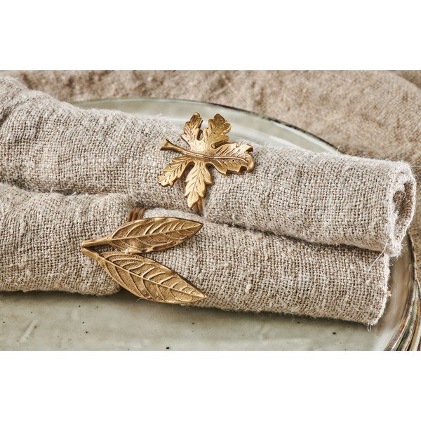 Set 4 inele pentru șervețele Nkuku Leaf Brass, auriu-image-2