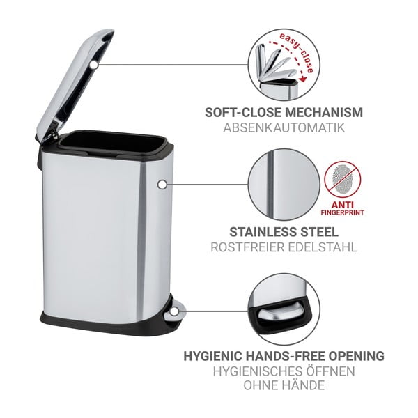 Coș de gunoi argintiu cu pedală din oțel inoxidabil 12 l Design – Wenko-image-4