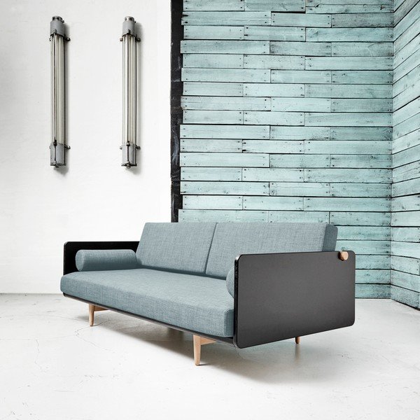 Canapea extensibilă Deva Black/Raw Oak/Sky Blue-image-2