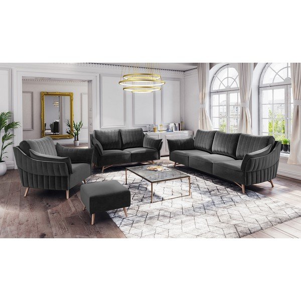 Taburet cu tapițerie de catifea Interieur 86 Elysée, gri închis-image-1