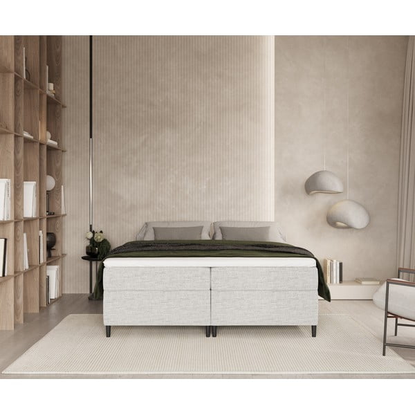 Pat boxspring gri deschis cu spațiu de depozitare 200x200 cm Araya – Maison de Rêve-image-4