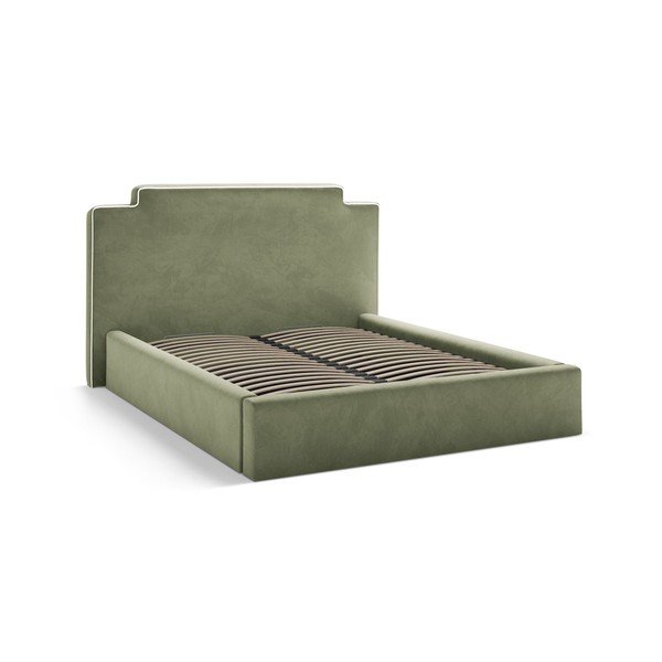 Pat matrimonial verde tapițat cu spațiu de depozitare cu somieră 180x200 cm Princess – Micadoni -image-2