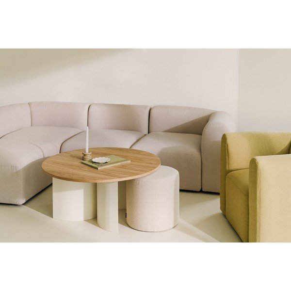 Măsuță de cafea crem/în culoare naturală rotundă cu blat cu aspect de lemn de  frasin  ø 95 cm Gavo – noo.ma-image-4