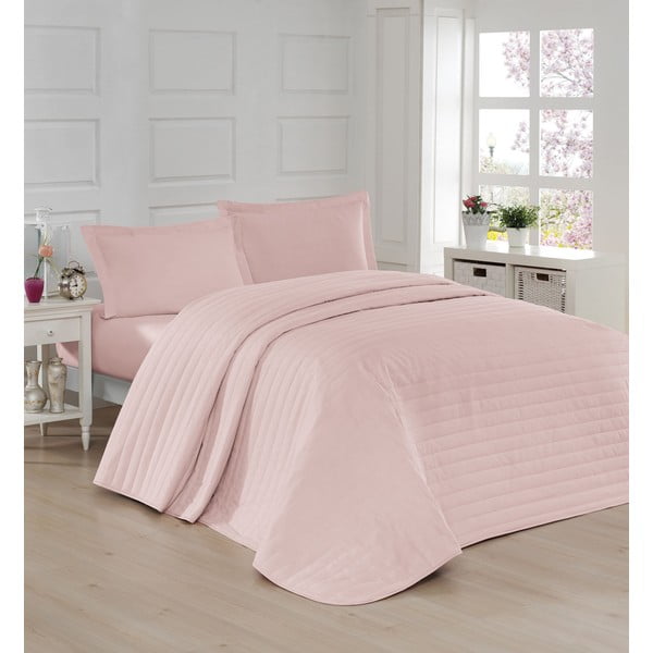 Cuvertură roz matlasată pentru pat dublu 220x240 cm Monart – Mijolnir