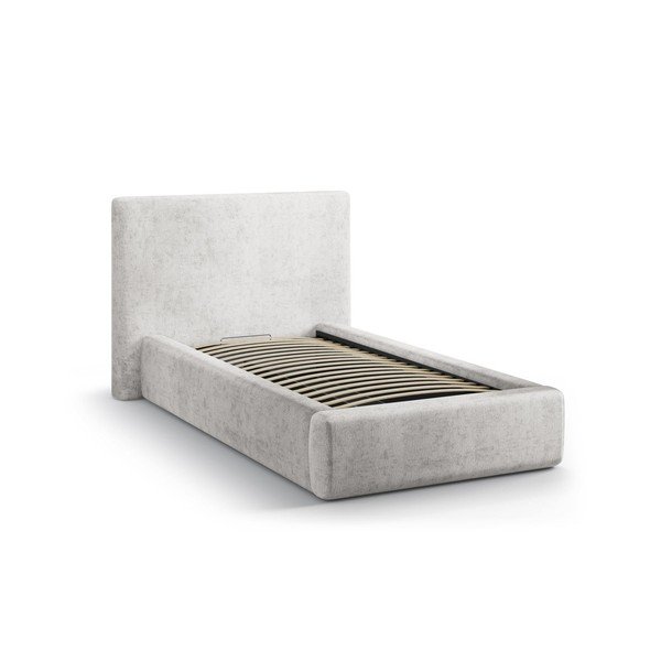 Pat gri deschis tapițat cu spațiu de depozitare cu somieră 90x200 cm Amy – Micadoni -image-2