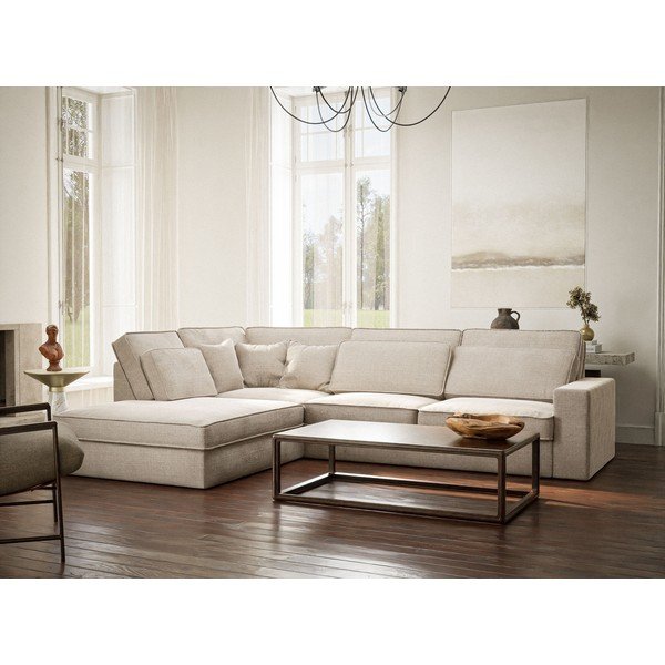 Colțar crem cu tapițerie din chenille (cu colț pe partea stângă/în formă de ”L”) Kirou – Maison de Rêve-image-1