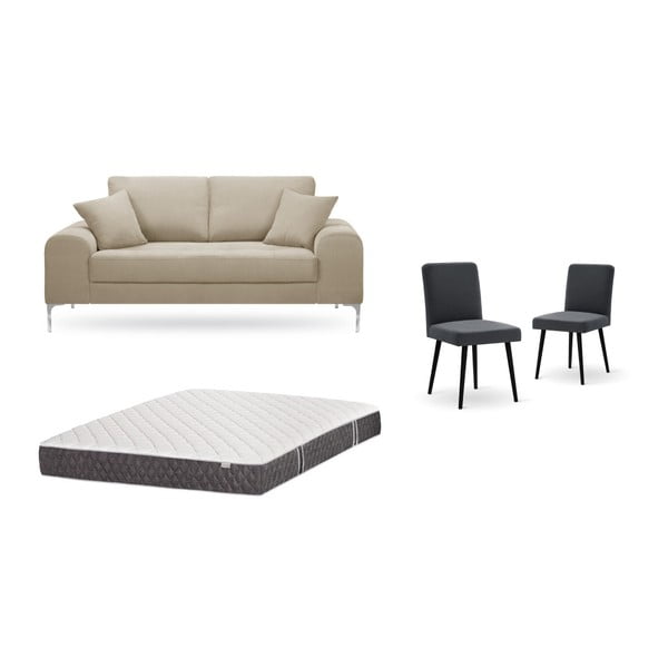 Set canapea gri deschis, 2 scaune gri antracit, o saltea 140 x 200 cm Home Essentials