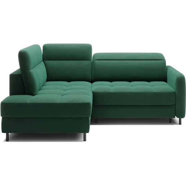 Colțar verde extensibil/cu spațiu de depozitare cu tapițerie din catifea (cu colț pe partea stângă/în formă de ”L”) Barea – ELTAP