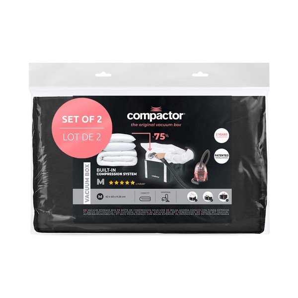 Cutii de depozitare pentru haine 2 buc. din material textil cu vacuum/cu pereți întăriți 42x25x25 cm Black Edition – Compactor-image-4