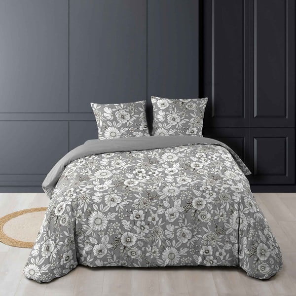 Lenjerie de pat albă/gri din bumbac pentru pat dublu/extinsă 240x220 cm Milady – douceur d'intérieur