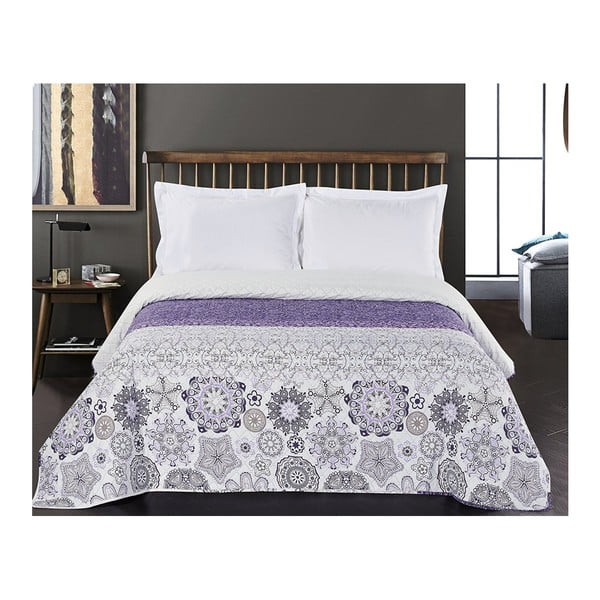 Cuvertură cu 2 fețe din microfibră DecoKing Alhambra, 170 x 210 cm, alb - violet-image-2