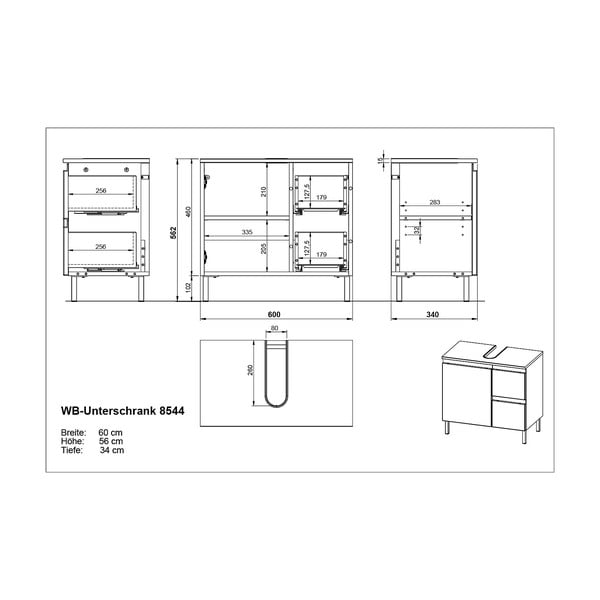 Dulap gri închis sub chiuvetă cu aspect de stejar 60x56 cm Salinas - Germania-image-4