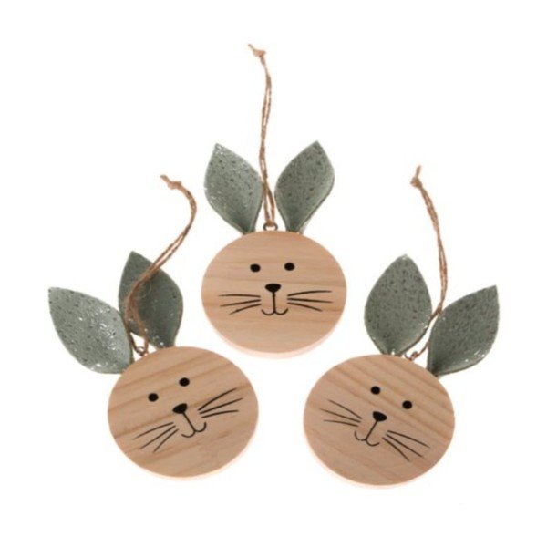 Set 3 decorațiuni de agățat din lemn Bunny - Dakls